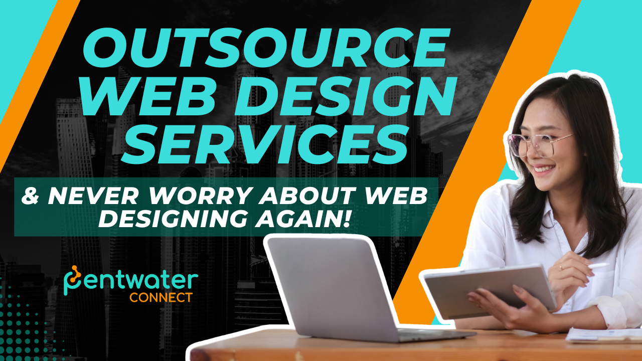 Outsource web design services banner image. A professional woman is shown working on a tablet, highlighting the ease and efficiency of outsourcing web design needs.