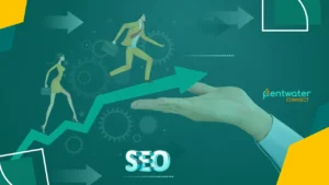 Outsource SEO services for business success, illustrated by any businessman or businesswoman progressing on a growth chart, highlighting how strategic SEO investments can enhance business growth, improve visibility, and lead to long-term success. 
