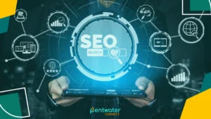 Business professional exploring SEO outsourcing solutions on a gadget. Learn how SEO outsourcing drives small business growth and enhances online visibility for success. 