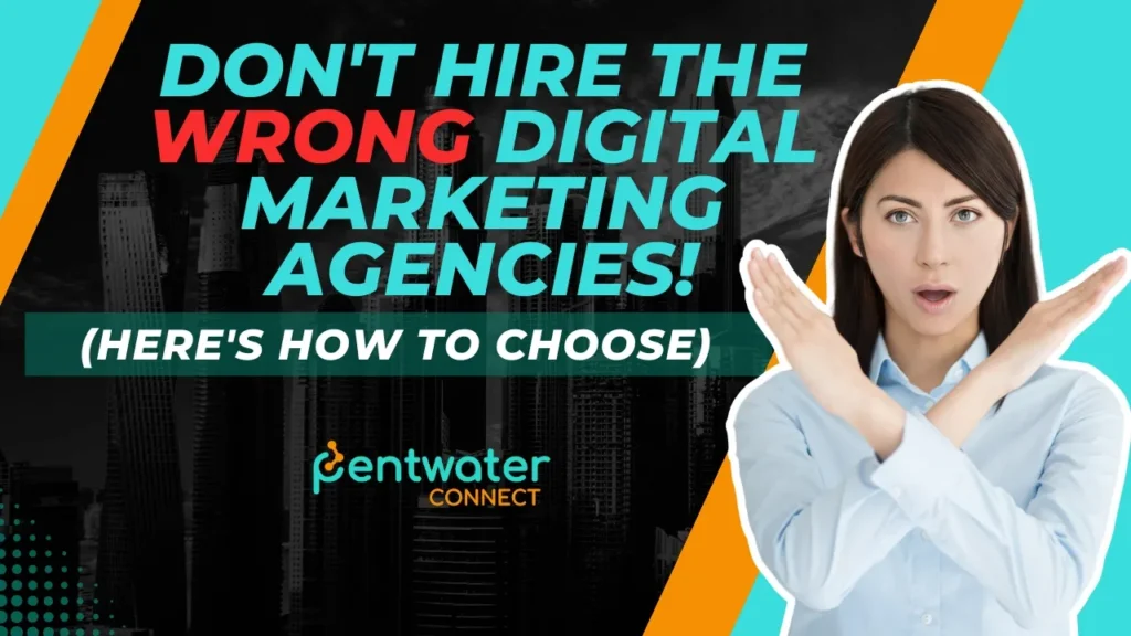 A professional businesswoman pointing with a stern expression, with the image focused on how to hire the best digital marketing agencies in 2025.